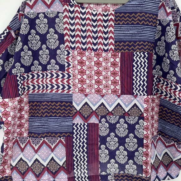 Pure Jill Patchwork Top Womens XL Purple Organic Cotton Boxy Boho Lightweight - Picture 6 of 10